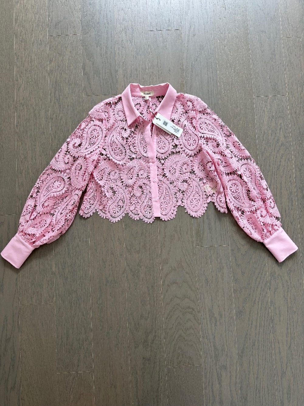 L'Agence ODELIA Blush Pink Lace Crop Cropped Button Down Top - With Tags - XS - Picture 2 of 8